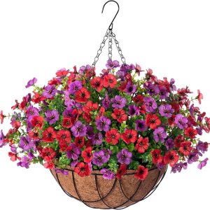 Artificial Silk Flowers Hanging Basket for Outdoor